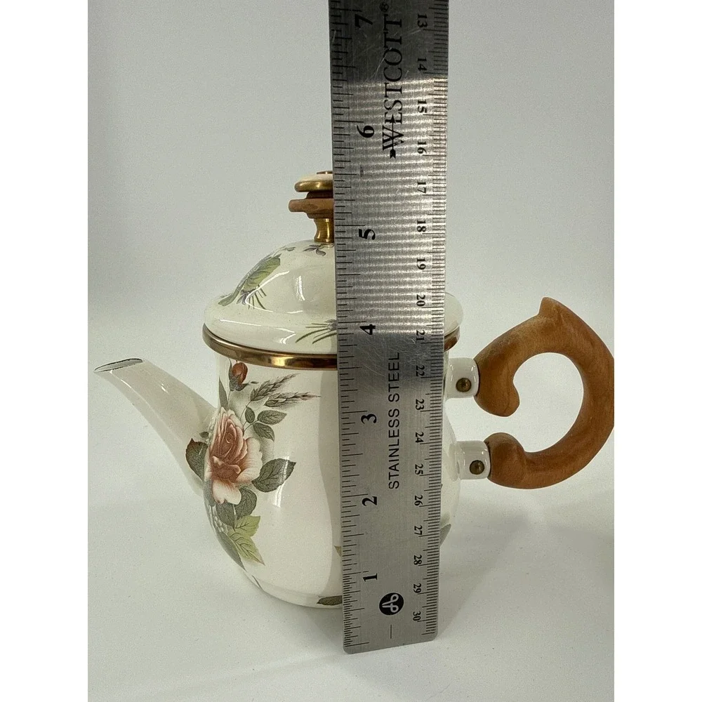 MacKenzie Childs‎ Camp Rose Coffee Pot Sugar Bowl Set Cream Floral Enamel